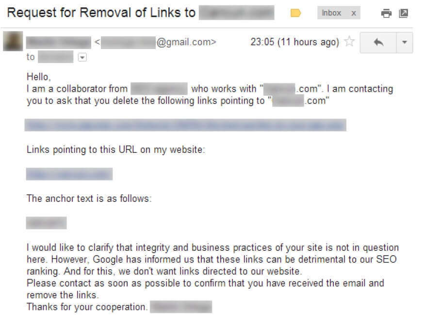request for removal of links screenshot