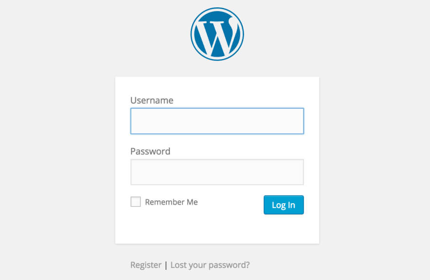 WP login page screenshot