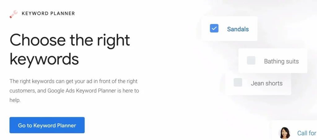 Google Ads Keyword Planner interface with a highlighted prompt to 