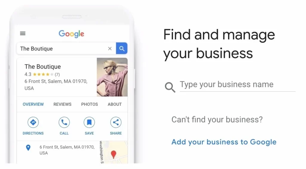 A phone with a Google business page for local SEO.