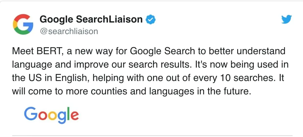A tweet from Google's search liaison about the latest update.