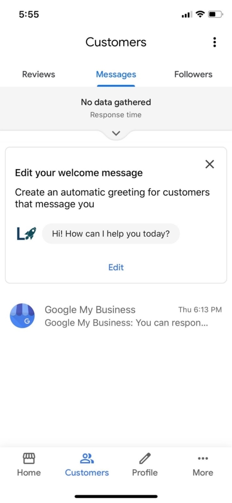A screenshot of a message from a customer on an iPhone related to their Google Business Profile.