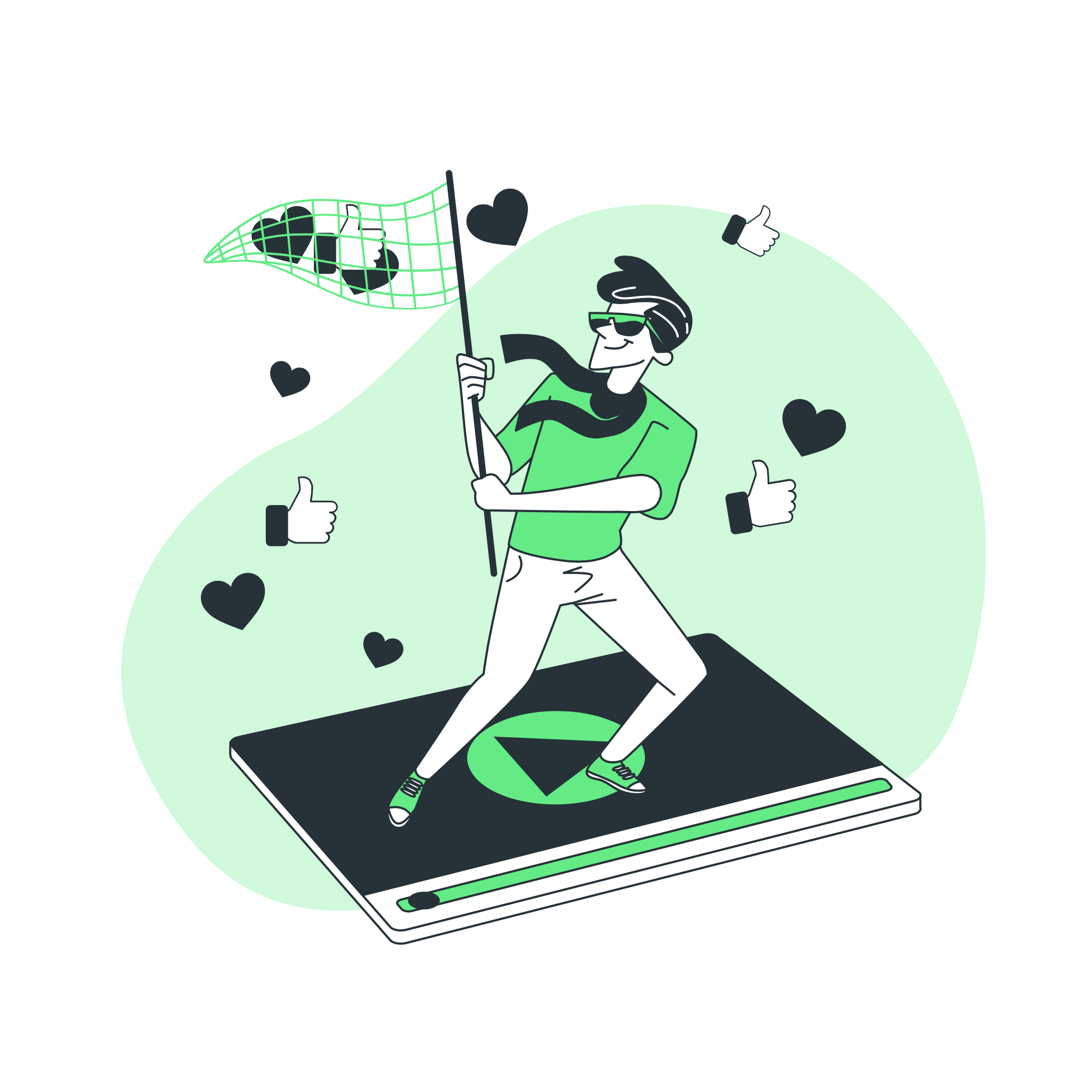 Illustration of man holding flag on laptop for On-Page SEO Services.