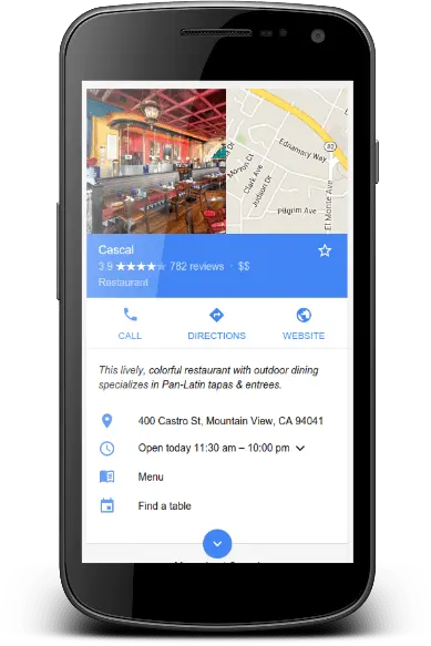 A Google map displaying the restaurant's location for local SEO purposes.