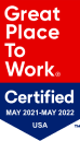 Great place to work certified badge for may 2021-may 2022, usa.