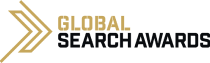 Logo of the global search awards, featuring stylized text and arrow graphics.