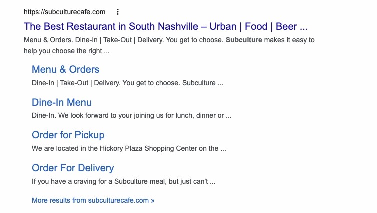 Using SEO techniques, look up a restaurant in Nashville, Tennessee on Google.