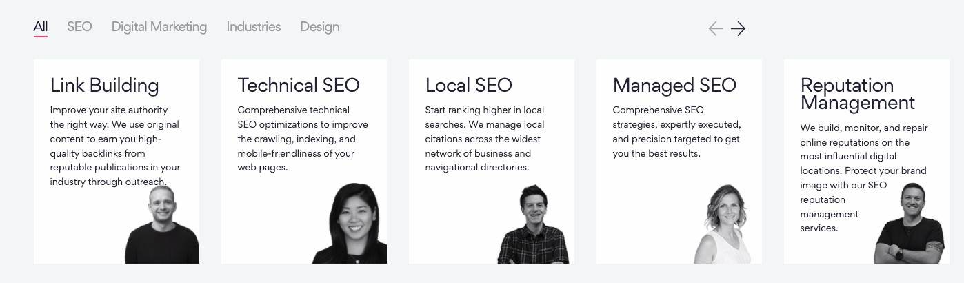 The homepage of a digital marketing company, focused on SEO strategies and keywords.