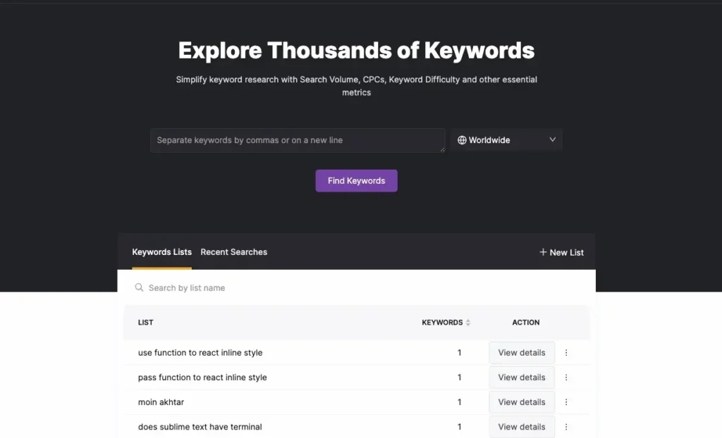 KW Researcher tool screenshot for seo freelancers