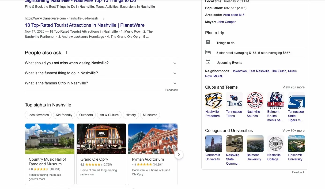 A screen shot of the google search page used for SEO research purposes.