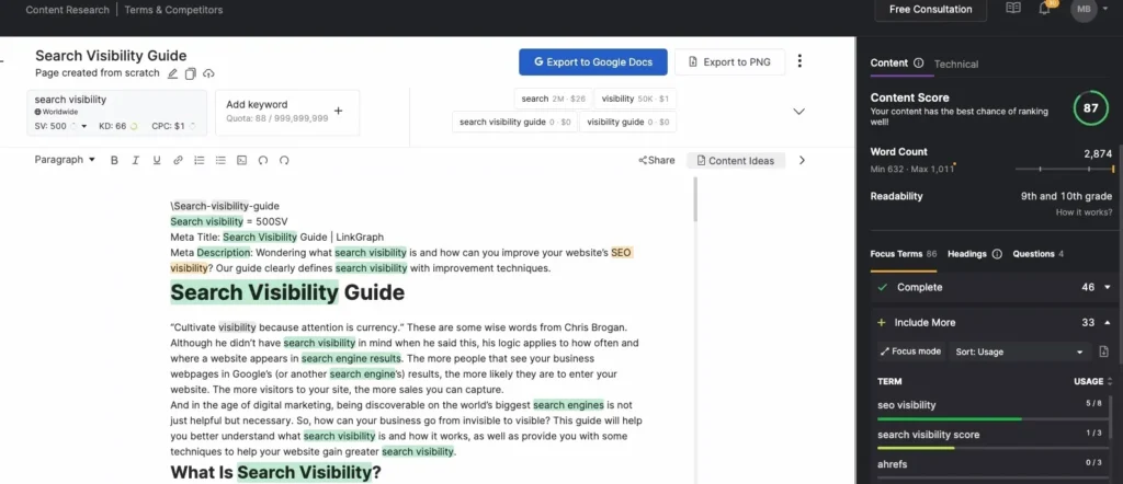SEO Content Assistant screenshot