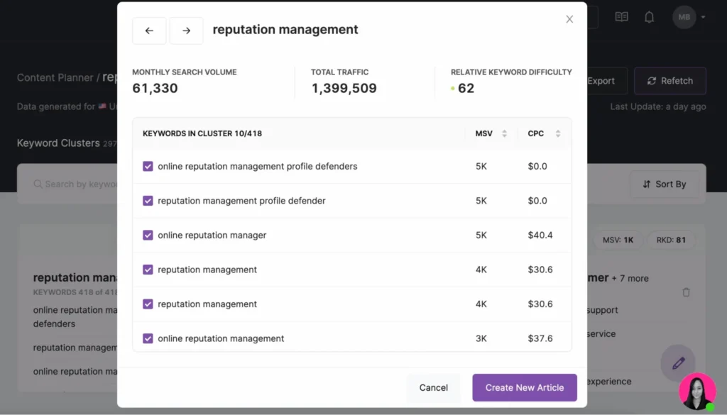 SEO content planner tool screen shot