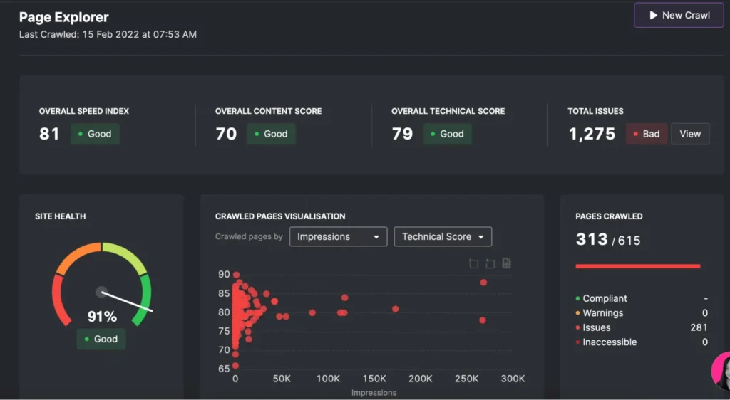 crawl report from search atlas site audit