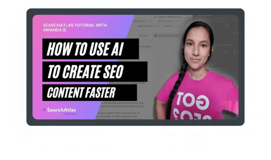 Amanda B. presents a SearchAtlas tutorial on how to use AI to create SEO content faster