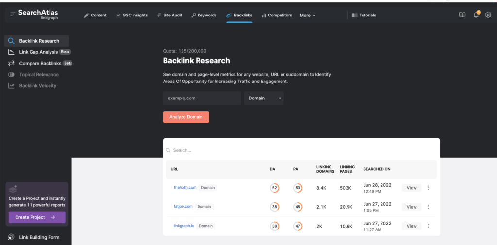 A screen shot of the swipe search page for link building outreach.