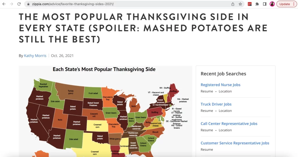The most popular Thanksgiving side in every state can be found by conducting link building outreach.