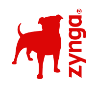 Red silhouette of a standing dog with the word "Zynga" in red, vertically aligned on the right side of the image.