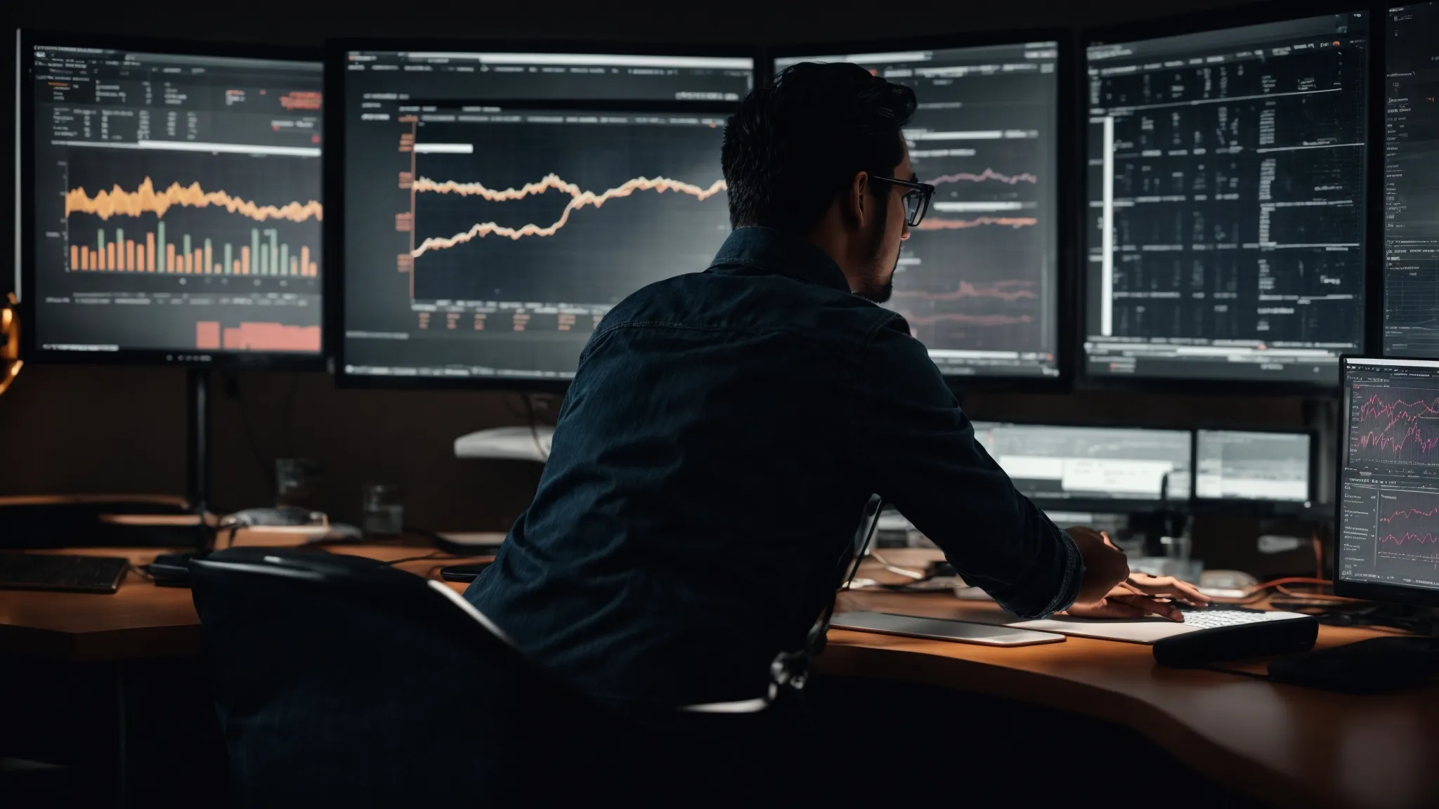 a person analyzing data on a computer screen showing google analytics graphs and charts.